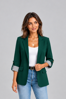 Women's Open Front Blazer – Ruched Sleeves