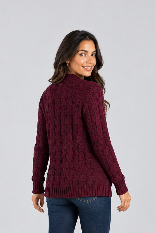Women's Cable Knit Cardigan – V-Neck with Buttons
