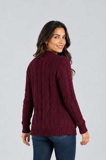Women's Cable Knit Cardigan – V-Neck with Buttons