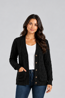 Women's Cable Knit Cardigan – V-Neck with Buttons