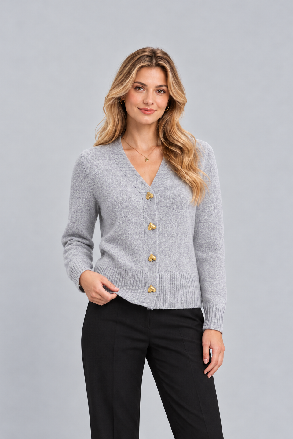 Women's Button-Front Knit Cardigan – Round Neck