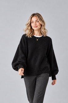 Women's Round Neck Jumper – Drop Shoulder, Split Hem