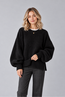 Women's Round Neck Jumper – Drop Shoulder, Split Hem