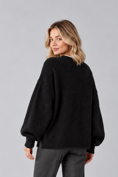 Women's Round Neck Jumper – Drop Shoulder, Split Hem