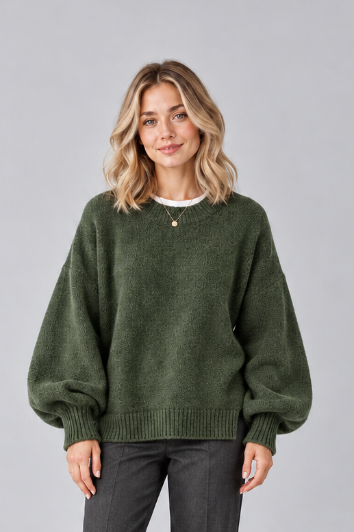 Women's Round Neck Jumper – Drop Shoulder, Split Hem