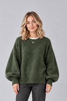 Women's Round Neck Jumper – Drop Shoulder, Split Hem