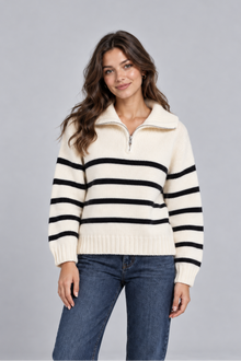 Women's Striped Jumper – Half Zip Funnel Neck