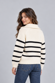 Women's Striped Jumper – Half Zip Funnel Neck