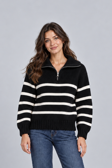 Women's Striped Jumper – Half Zip Funnel Neck
