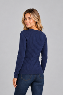 Women's Ribbed Long Sleeve Top – V-Neck, Brushed Knit