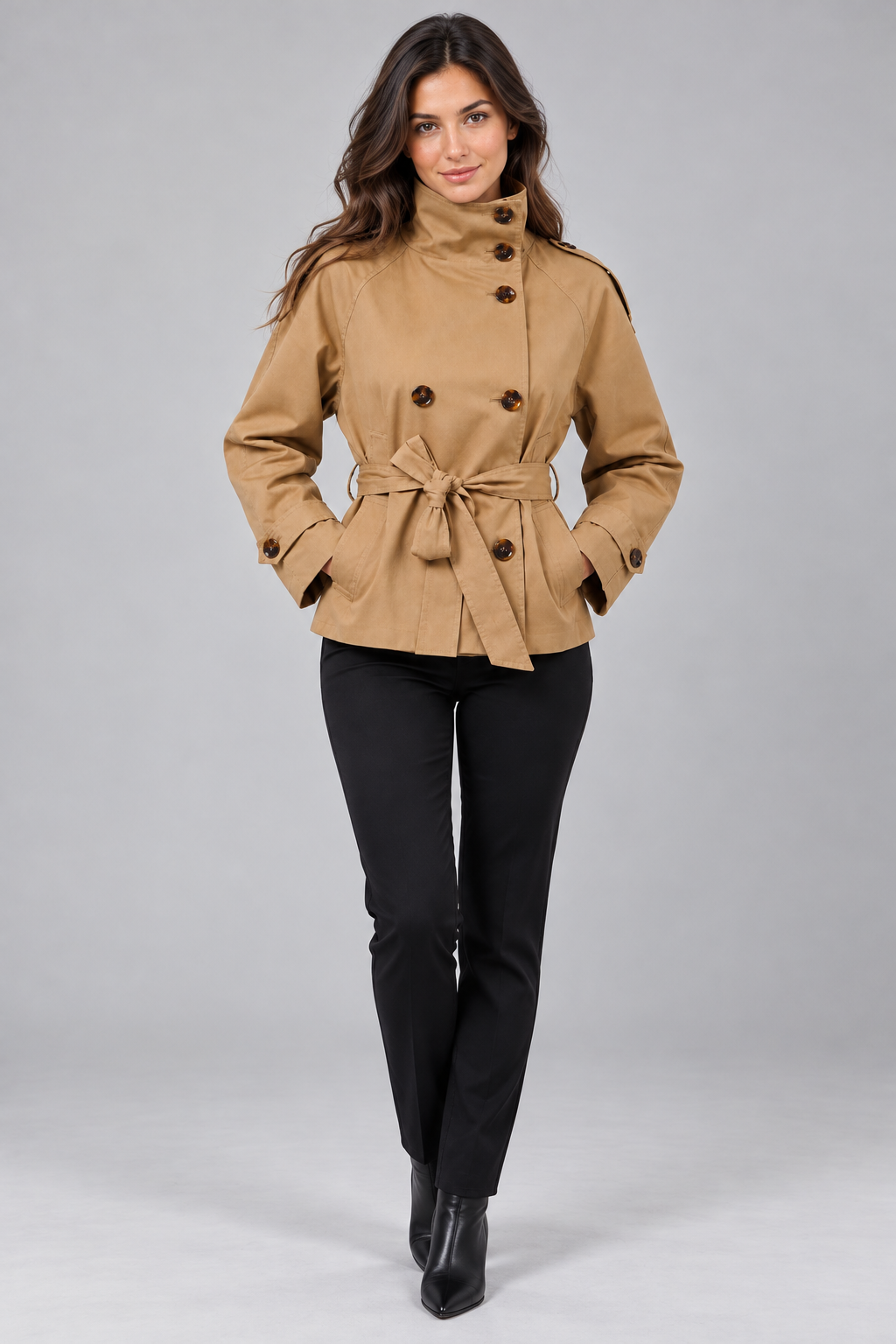 Women's Short Trench Coat – Belted Waist