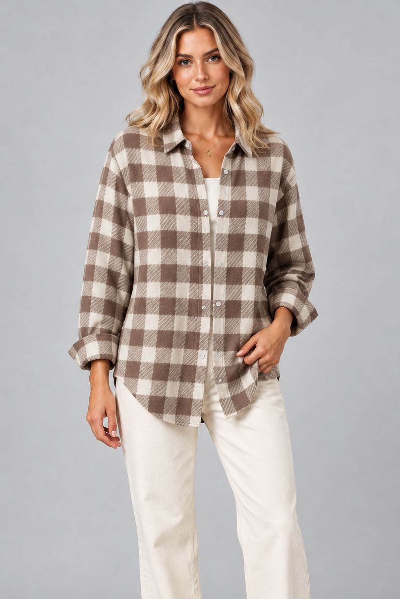 Women's Check Knit Cardigan – Open Front, Relaxed Fit