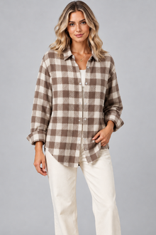 Women's Check Knit Cardigan – Open Front, Relaxed Fit