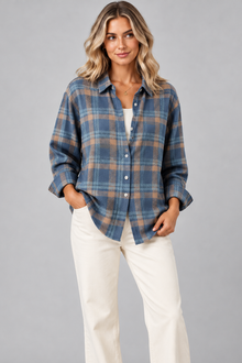Women's Check Knit Cardigan – Open Front, Relaxed Fit