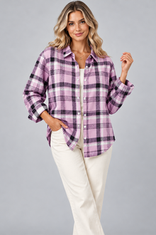 Women's Check Knit Cardigan – Open Front, Relaxed Fit