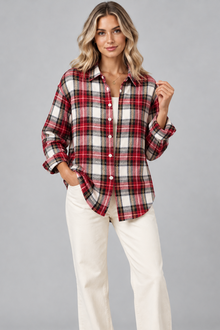 Women's Check Knit Cardigan – Open Front, Relaxed Fit