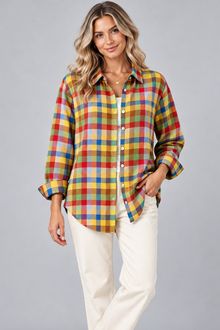 Women's Check Knit Cardigan – Open Front, Relaxed Fit