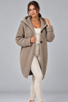 Women's Hooded Longline Cardigan – Button Front Knit