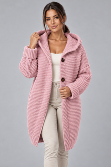 Women's Hooded Longline Cardigan – Button Front Knit