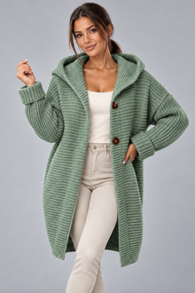 Women's Hooded Longline Cardigan – Button Front Knit