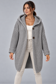 Women's Hooded Longline Cardigan – Button Front Knit
