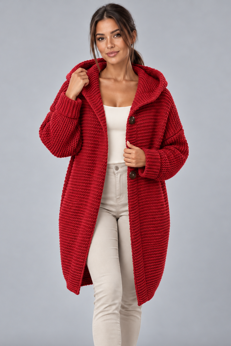 Women's Hooded Longline Cardigan – Button Front Knit