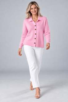 Women's Collared Knit Cardigan – Button Front, Stretch Fabric