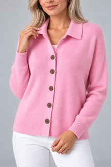 Women's Collared Knit Cardigan – Button Front, Stretch Fabric