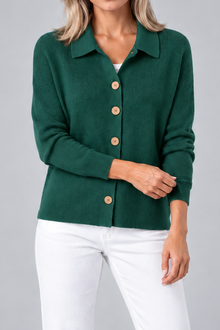 Women's Collared Knit Cardigan – Button Front, Stretch Fabric