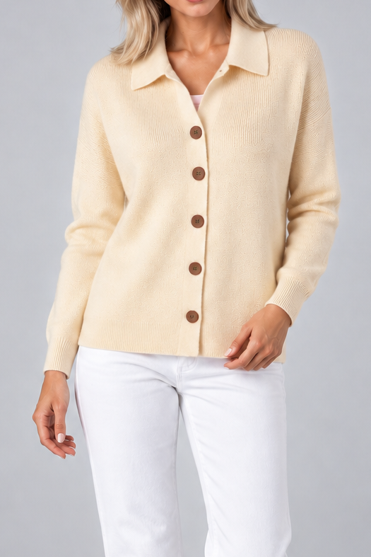 Women's Collared Knit Cardigan – Button Front, Stretch Fabric