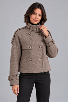 Women's Houndstooth Coat – High Neck, Button Front