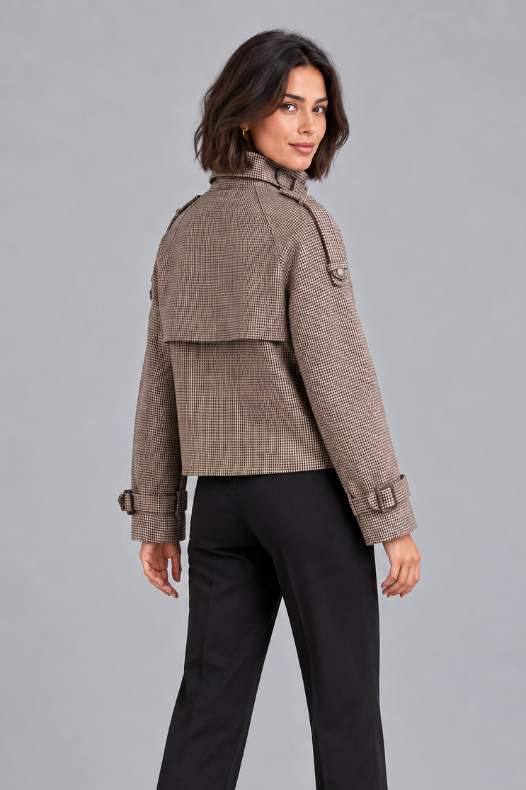 Women's Houndstooth Coat – High Neck, Button Front