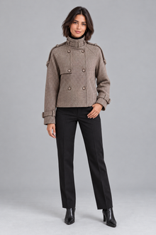 Women's Houndstooth Coat – High Neck, Button Front