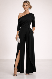 Women's One Shoulder Wide Leg Jumpsuit in Black