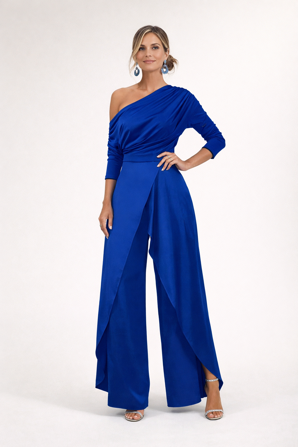 Women's One Shoulder Wide Leg Jumpsuit in Blue