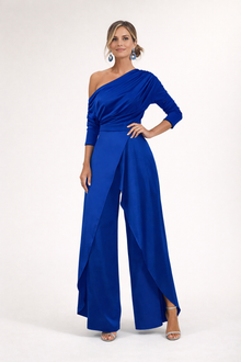 Women's One Shoulder Wide Leg Jumpsuit in Blue