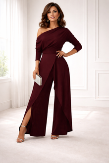 Women's One Shoulder Wide Leg Jumpsuit in Navy