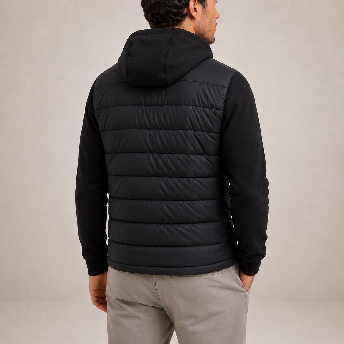 Men's Lightweight Hooded Puffer Jacket in Black