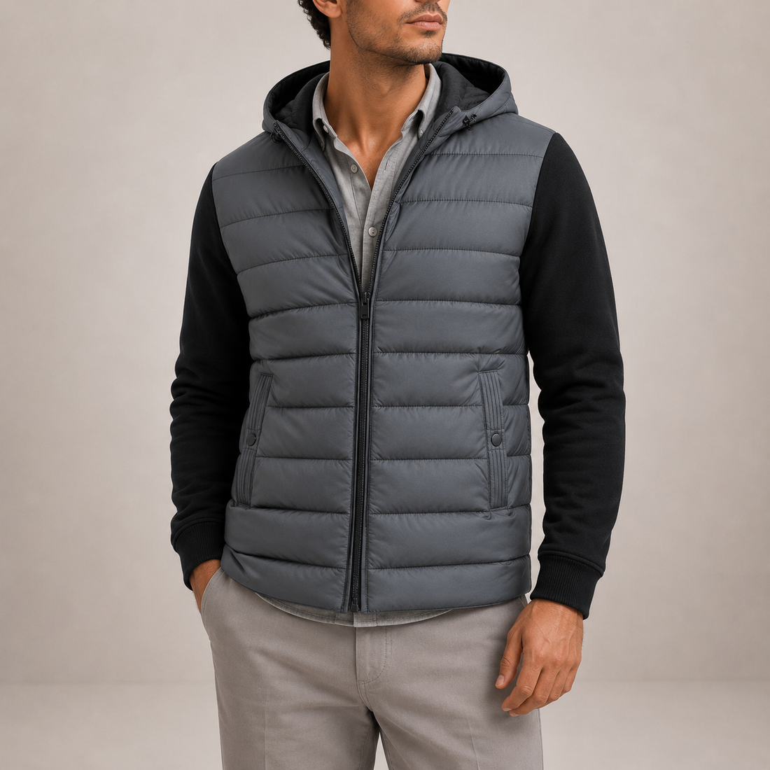 Men's Lightweight Hooded Puffer Jacket in Grey