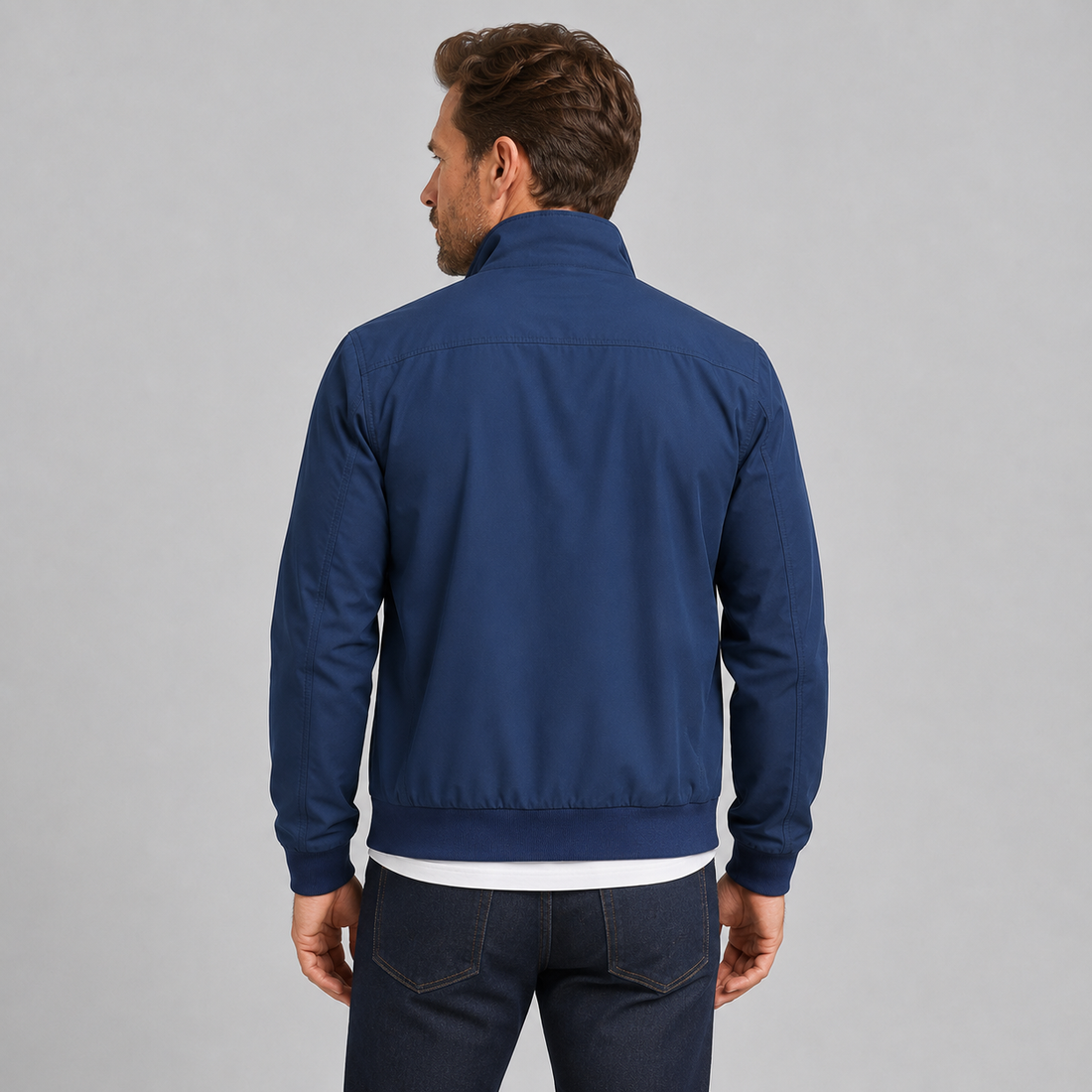 Men's Slim Fit Bomber Jacket – Stand Collar, Checked Lining