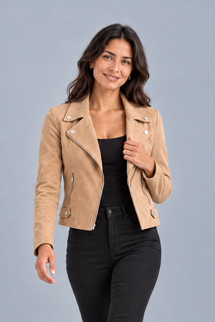 Women's Cropped Faux Suede Jacket – Structured Fit