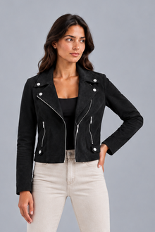 Women's Cropped Faux Suede Jacket – Structured Fit