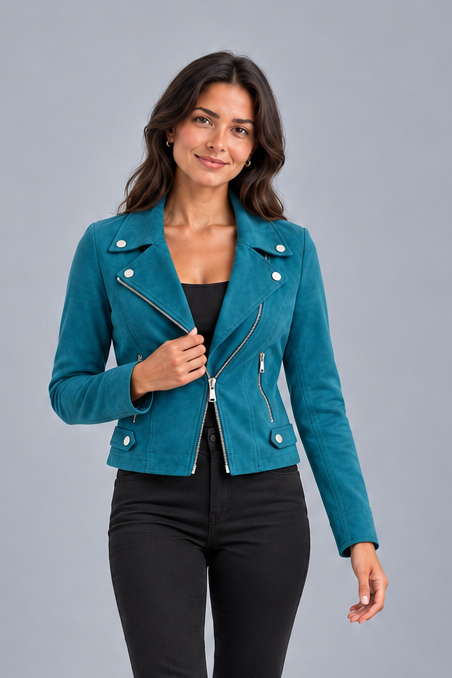 Women's Cropped Faux Suede Jacket – Structured Fit