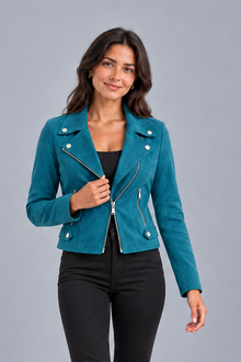 Women's Cropped Faux Suede Jacket – Structured Fit