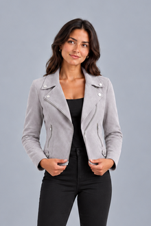 Women's Cropped Faux Suede Jacket – Structured Fit