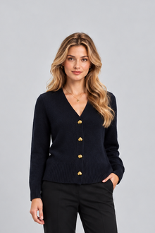 Women's Button-Front Knit Cardigan – Round Neck