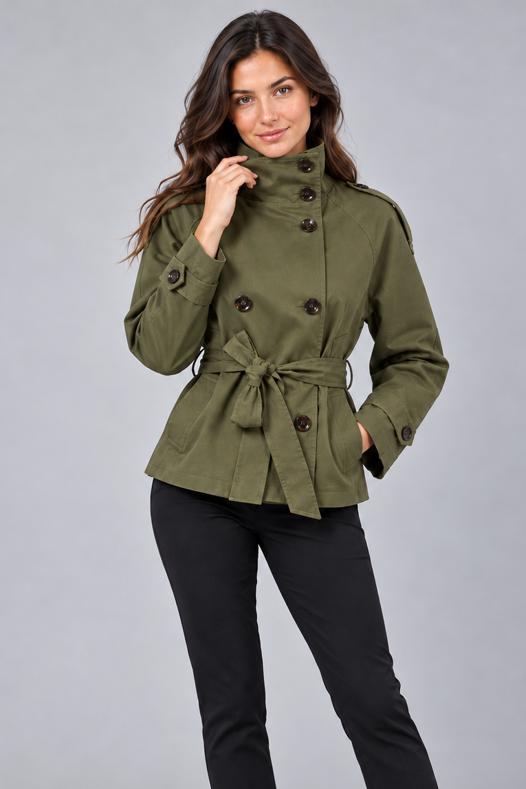 Women's Short Trench Coat – Belted Waist