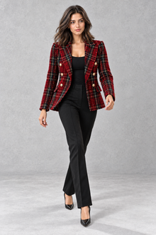Women's Tweed Double Breasted Blazer – Check, Tailored Fit