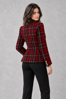 Women's Tweed Double Breasted Blazer – Check, Tailored Fit