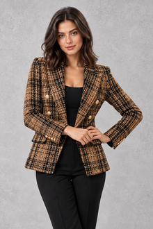 Women's Tweed Double Breasted Blazer – Check, Tailored Fit